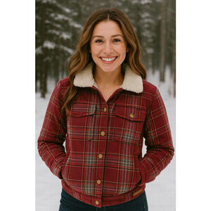 Noble Outfitters Womens Plaid Sherpa Collared Flannel Jacket Size M Cabin Core